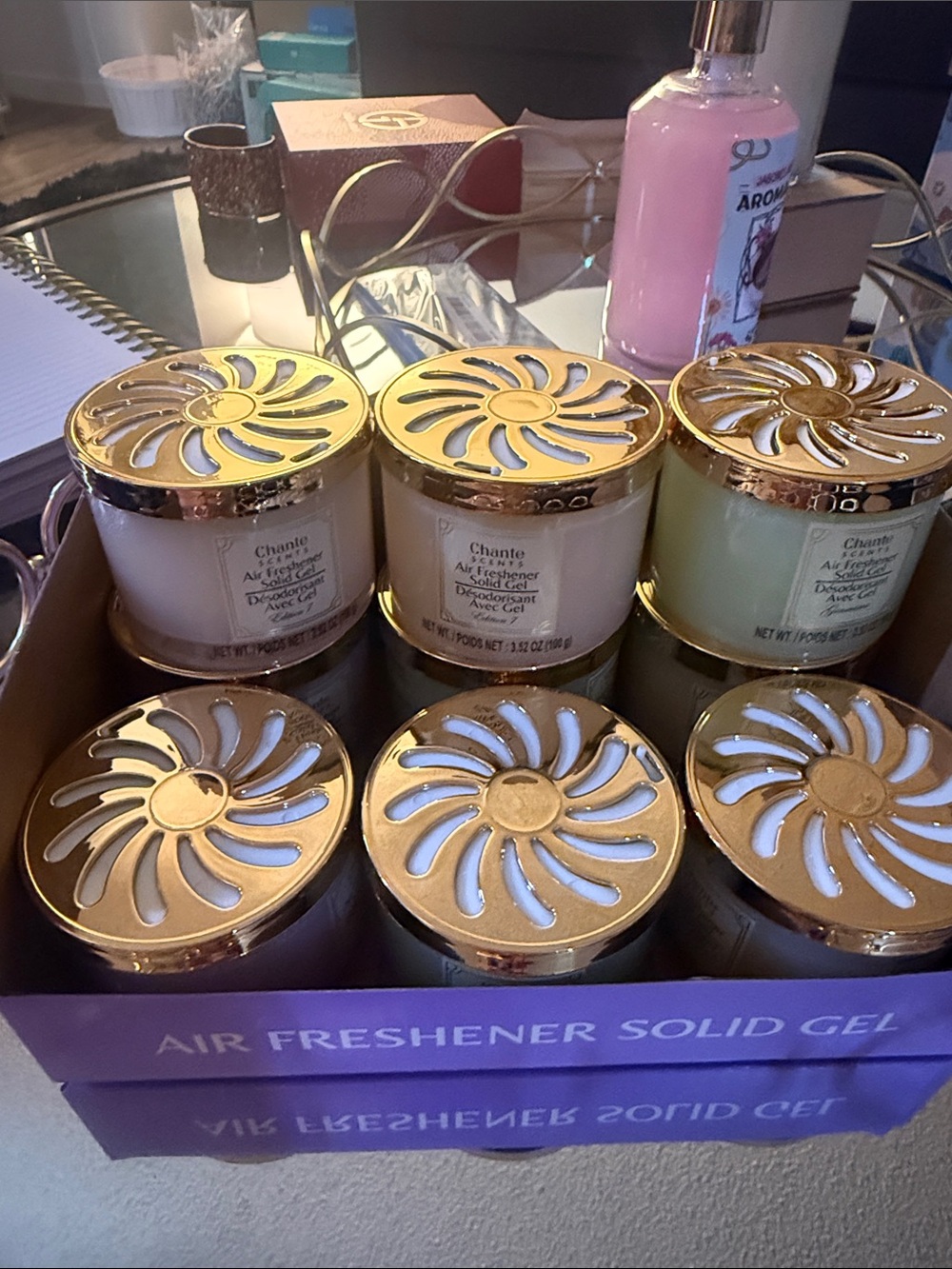 Chante Air Freshener Solid Gel Set - Gold Lidded Jars (6)